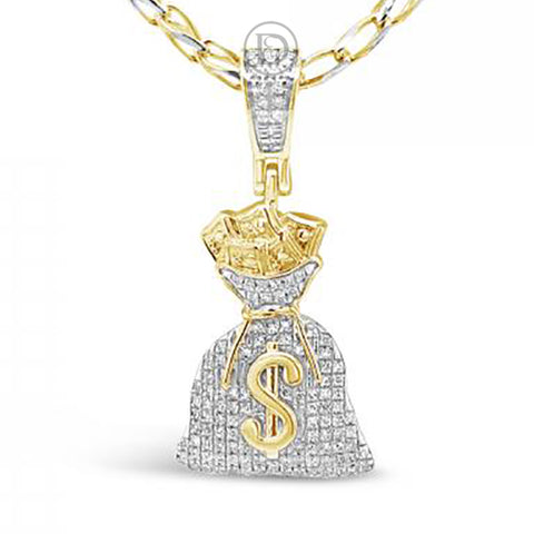 Diamond Money BagPendant .22 CTW Round Cut 10K Yellow Gold