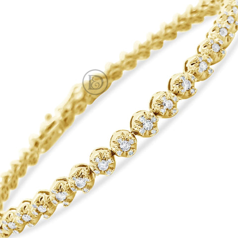 10K Solid Yellow Gold 2CT tw Round Cut Diamond Tennis Bracelet
