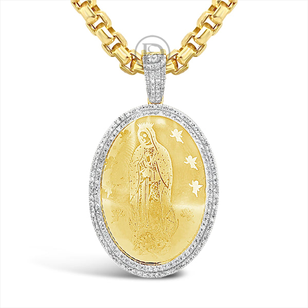 Diamond Virgin Mary Pendant .33 CTW Round Cut 10K Yellow Gold