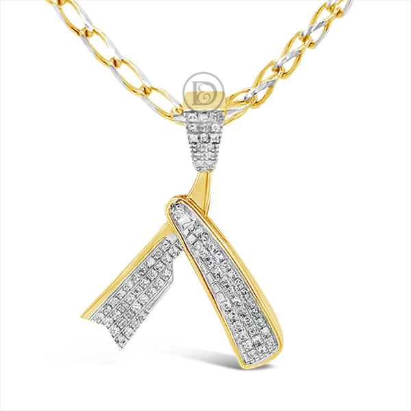 Diamond Opening Straight Razor Pendant .26 CTW Round Cut 10K Yellow Gold