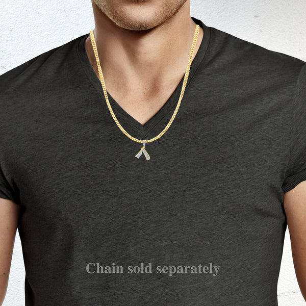 Diamond Opening Straight Razor Pendant .26 CTW Round Cut 10K Yellow Gold