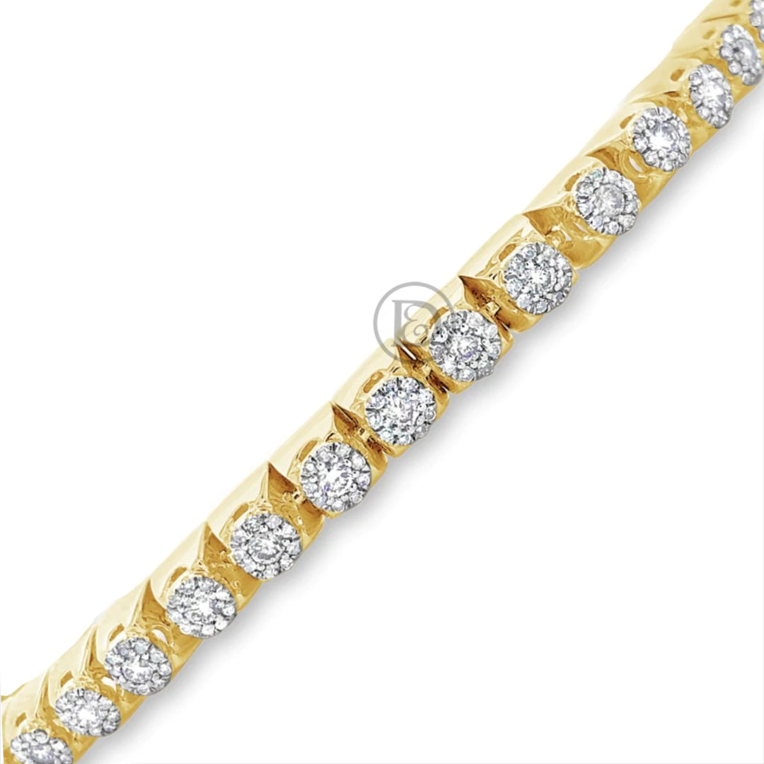 10K Solid Yellow Gold 2.10CT tw Round Cut Diamond Tennis Bracelet