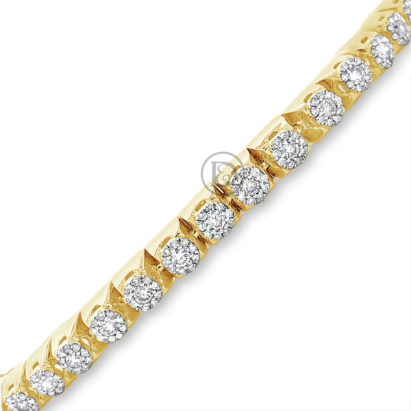 10K Solid Yellow Gold 2.10CT tw Round Cut Diamond Tennis Bracelet