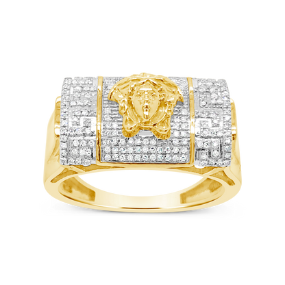 Diamond Designer Medusa Ring .27 CTW Round Cut 10K Yellow Gold