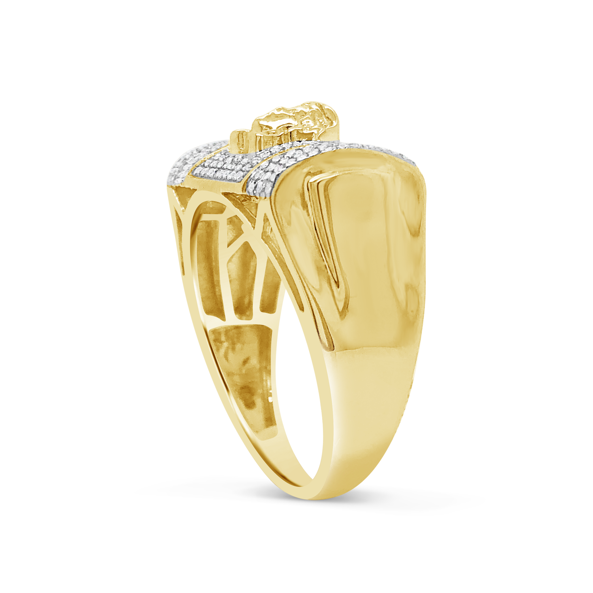 Diamond Designer Medusa Ring .27 CTW Round Cut 10K Yellow Gold