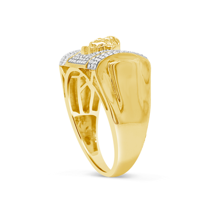 Diamond Designer Medusa Ring .27 CTW Round Cut 10K Yellow Gold
