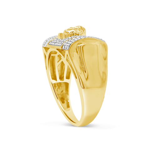 Diamond Designer Medusa Ring .27 CTW Round Cut 10K Yellow Gold