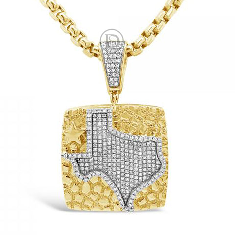 Texas Diamond Nugget Pendant .76 CTW Round Cut 10K Yellow Gold