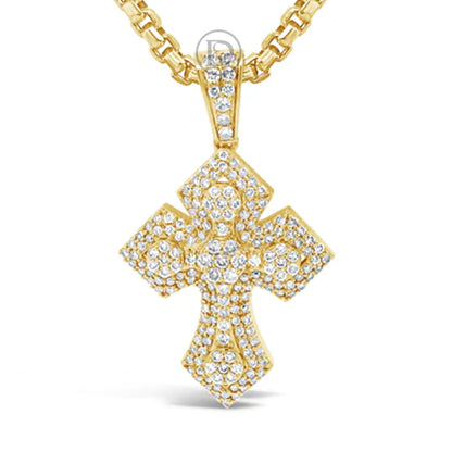 Diamond Cross Pendant 1.87 CTW Round Cut 10K Yellow Gold
