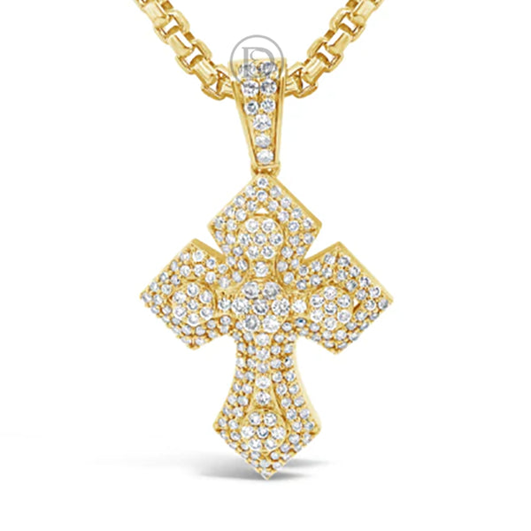 Diamond Cross Pendant 1.87 CTW Round Cut 10K Yellow Gold