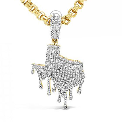 Dripping Diamond Texas Pendant .61 CTW Round Cut 10K Yellow Gold