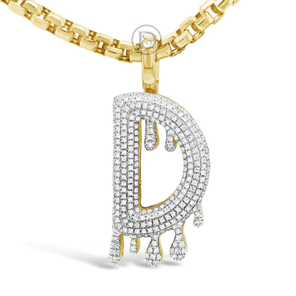 Dripping Diamond "D" Pendant .55 CTW Round Cut 10K Yellow Gold