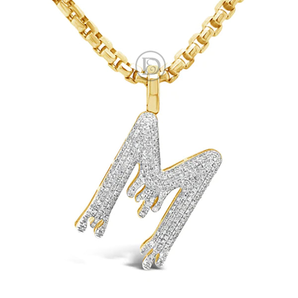 Dripping Diamond "M" Pendant .63 CTW Round Cut 10K Yellow Gold