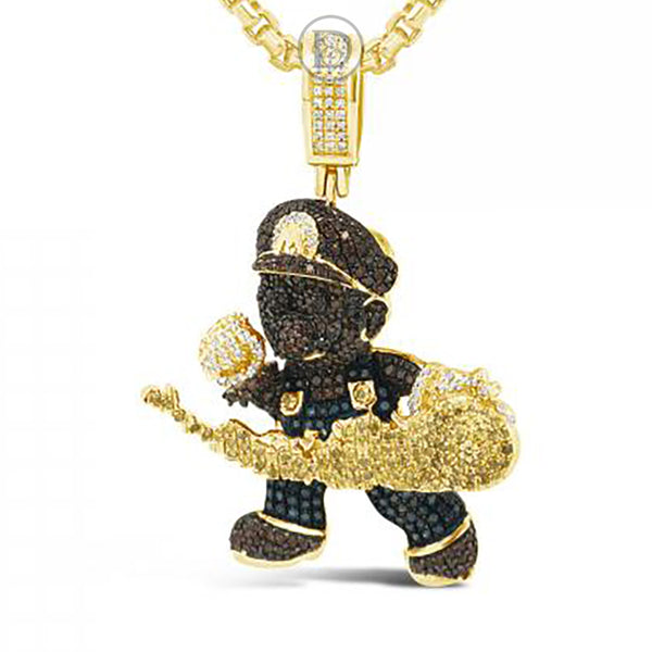 Diamond "Mario" Pendant 1.38 CTW Round Cut 10K Yellow Gold