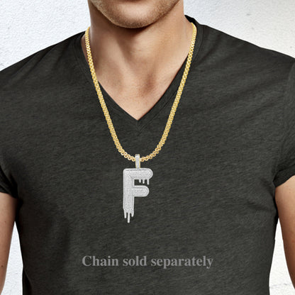 Dripping Diamond "F" Pendant 1.30 CTW Round Cut 10K Yellow Gold