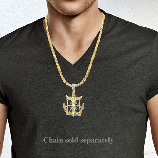 Diamond Jesus Anchor Pendant .55 CTW Round Cut 10K Yellow Gold