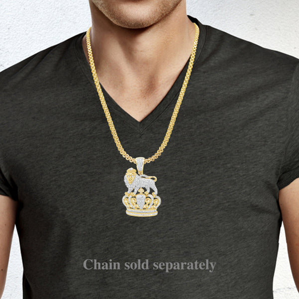 Diamond King Lion Pendant 1.80 CTW Round Cut 10K Yellow Gold