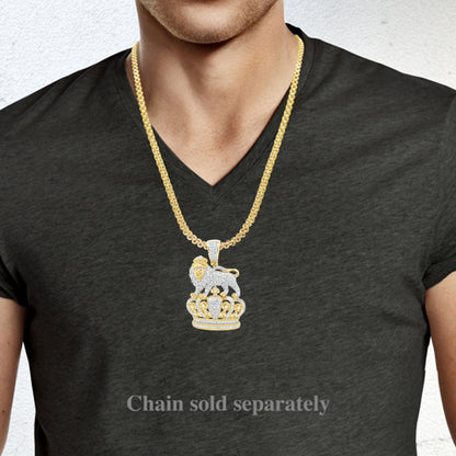 Diamond King Lion Pendant 1.80 CTW Round Cut 10K Yellow Gold