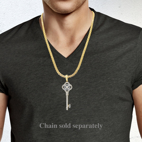 Diamond Key Pendant 1.01 CTW Round Cut 10K Yellow Gold