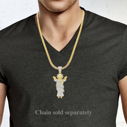 Diamond Jesus Pendant 1.13 CTW Round Cut 10K Yellow Gold