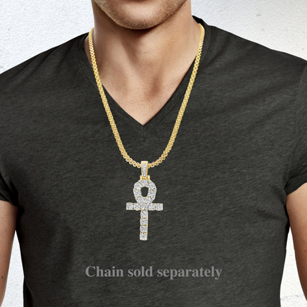 Diamond Cross Pendant 1.25 CTW Round Cut 10K Yellow Gold