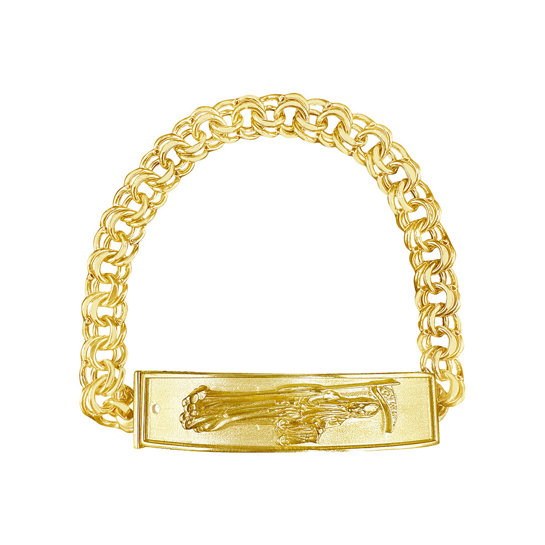 10K Yellow Gold Chino Link Santa Muerte ID Bracelet