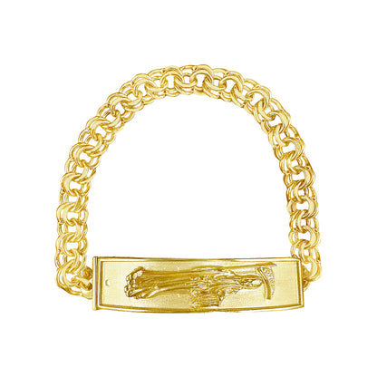 10K Yellow Gold Chino Link Santa Muerte ID Bracelet