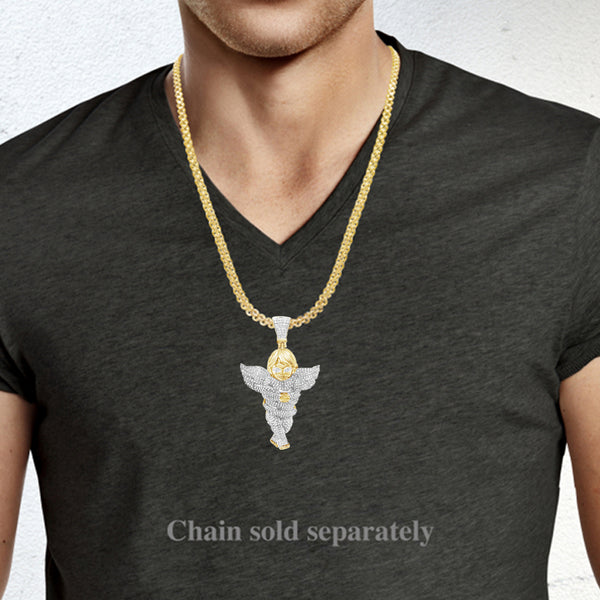 Diamond Angel Pendant 2.25 CTW Round Cut 10K Yellow Gold