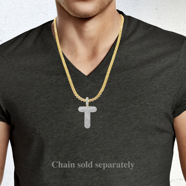 Diamond "T" Pendant .65 CTW Round Cut 10K Yellow Gold