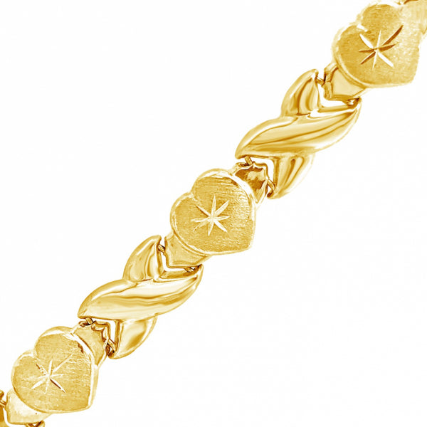 10K Yellow Gold  Heart 18" Rolo Necklace w/ Hugs & Kisses Detail