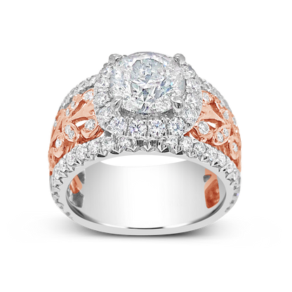 Diamond Halo Engagement Ring Two-Tone 3.52 CTW Center 2.2CT Round Cut 14K White Gold