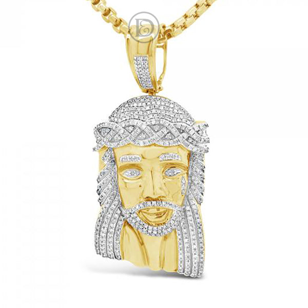 Diamond Jesus Pendant 2 CTW Round Cut 10K Yellow Gold