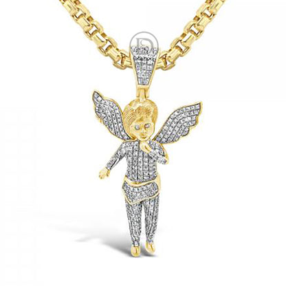 Diamond Angel Pendant .65 CTW Round Cut 10K Yellow Gold