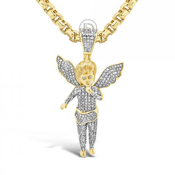 Diamond Angel Pendant .65 CTW Round Cut 10K Yellow Gold