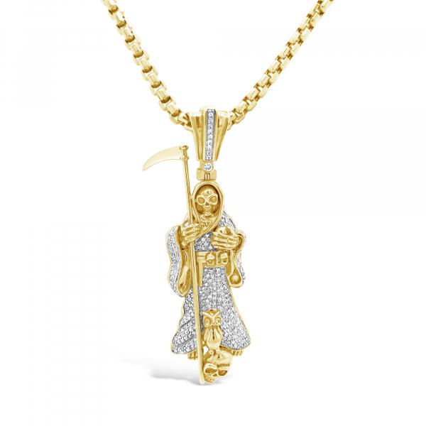 Diamond Reaper Pendant 1.25 CTW Round Cut 10K Yellow Gold