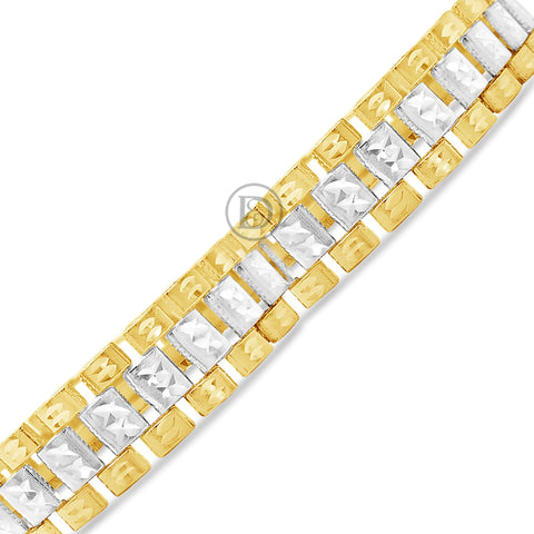 10K Gold Two Tone Lazor Cut Presidential Style Bracelet