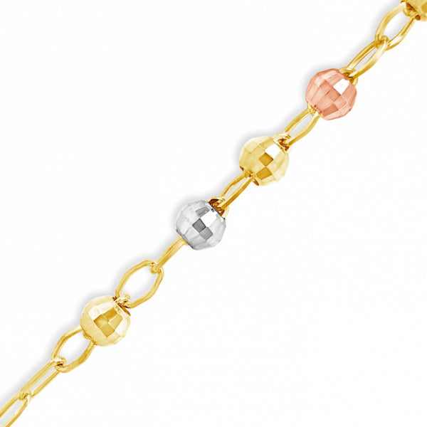 10K Yellow Gold  Tri Colored 22" Rosary w/ Diamond cut Beads