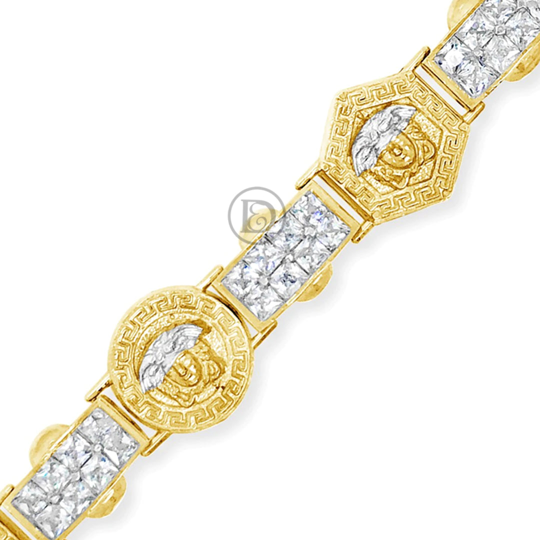 10K Gold Designer Medusa Bracelet w/ Princess Cut CZ's