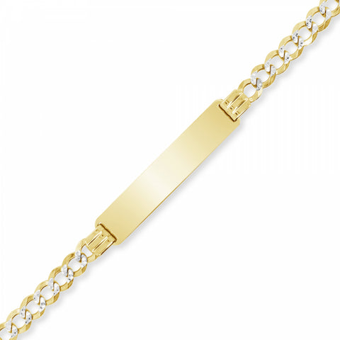 10K Yellow Gold Solid Pave Two-Tone Cuban Link ID Bracelet