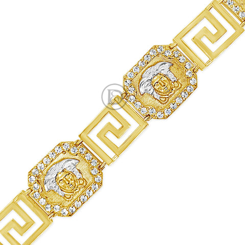 10K Gold Designer Medusa Bracelet w/ Round Cut CZ's