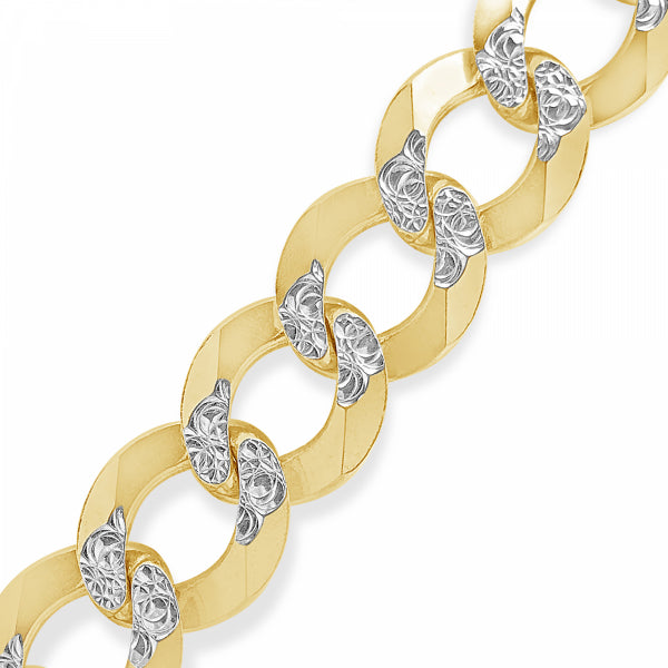 10K Yellow Gold Two-Tone Solid  Pave Cuban Link 22" Chain