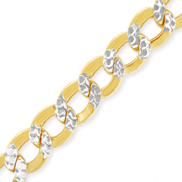 10K Yellow Gold Hollow  Pave Two Tone 22" Cuban Link Chain