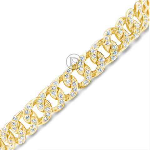 10K Solid Yellow Gold Miami Cuban Link Bracelet w/ CZ's