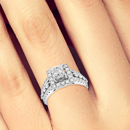 Diamond Halo Engagement Ring 2 CTW Cushion Cut center w/ Round Cut 14K White Gold