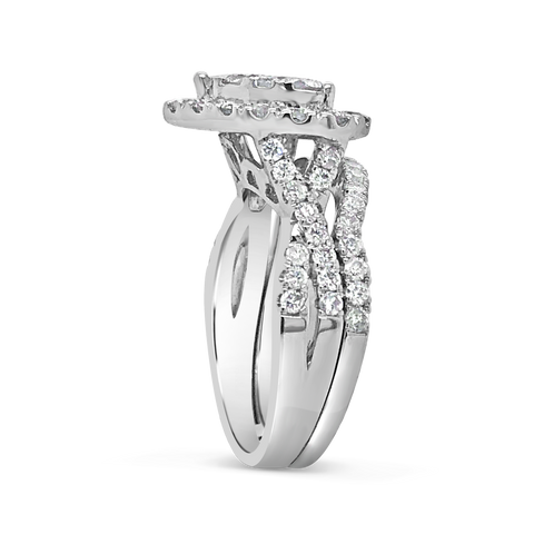 Diamond Halo Heart Shaped Engagement Ring 1.50 CTW Round Cut 14K White Gold