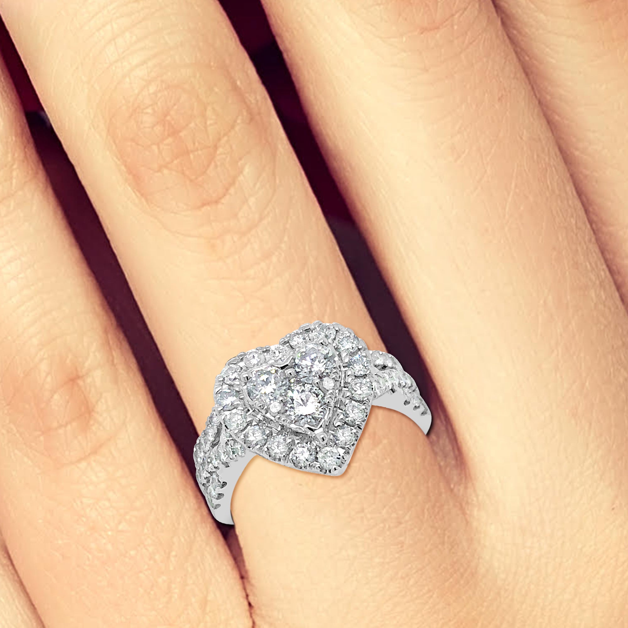 Diamond Halo Heart Shaped Engagement Ring 1.50 CTW Round Cut 14K White Gold