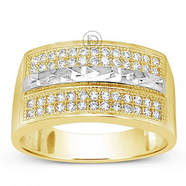 10K Yellow Gold Men's Two Tone Gold Ring w/ CZ's
