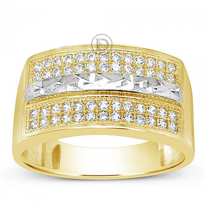 10K Yellow Gold Men's Two Tone Gold Ring w/ CZ's