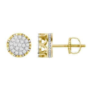 MEN'S EARRINGS 1 CT ROUND DIAMOND 10K YELLOW GOLD