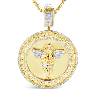 Diamond Angel Pendant 2 CTW Round Cut 10K Yellow Gold